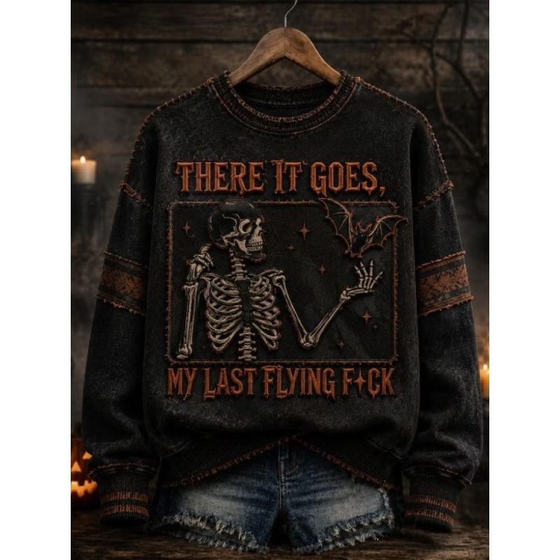 3D Printed Halloween Sweatshirt Women Loose Fit Crew Neck Long Sleeve Casual Pullover