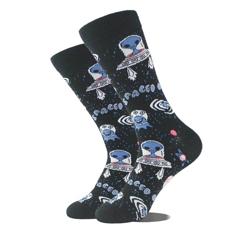 Men Dinosaur Astronaut Planet Crew Socks Harajuku Big Size Sokken Unisex Skateboard Divertidos Happy Design Hip Hop Funny Socks