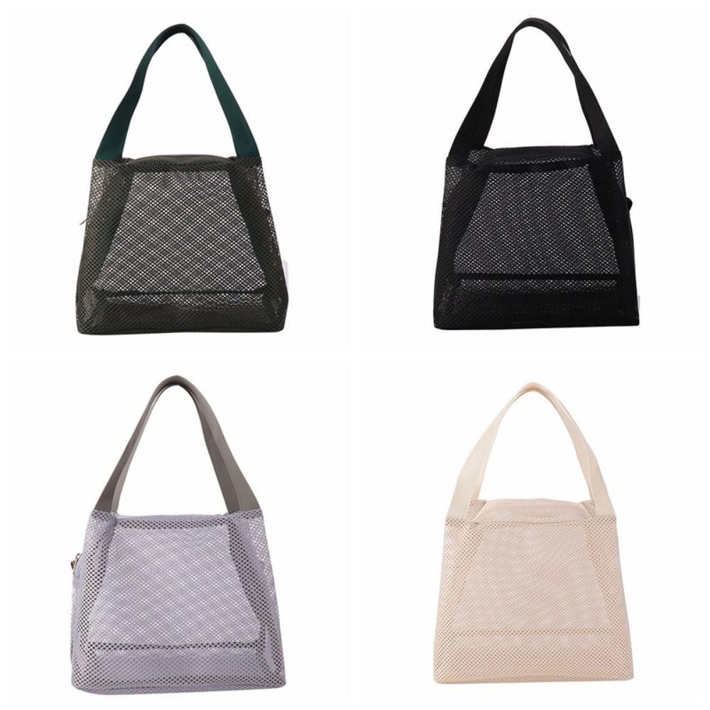 Casual Mesh Tote Beach Bag with Handle Toiltery Makeup Bag Cosmetic Zipper Pouch Travel
