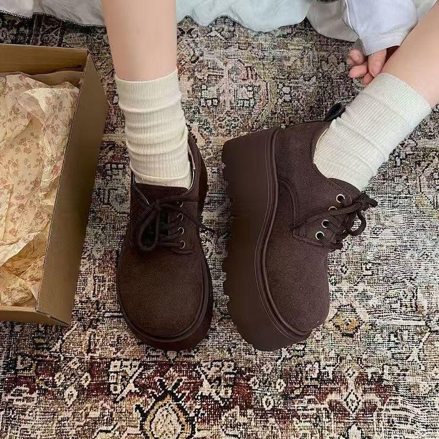 British Camel Single Shoes 2024 Spring and Autumn New Popular Korean Version Lace-up Fashion with Versatile Retro Platform Shoes