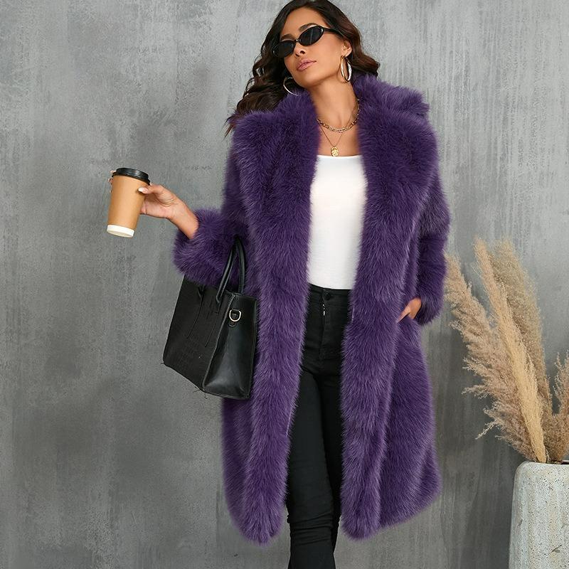 Пальто из искусственного меха Осень и Зима Средней длины Теплое Пальто с воротником-стойкой из искусственного меха