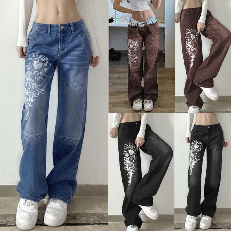 Vintage Straight Wide Leg Jeans Women Y2K Harajuku Casual Hip Hop Pants