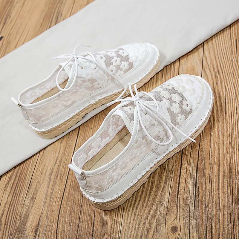Hollow Breathable Cloth Shoes Women Gauze Daisy Embroid Retro National Style Simple Casual Flat Shoes Linen Sweet  Preppy Style Spring Summer