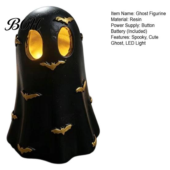 Niche Home Decor Halloween Ghost Decoration, Cute Light Up Figurine, Spooky Resin Room Accessories Statue with LED for Shelf Mantel Indoor Gift