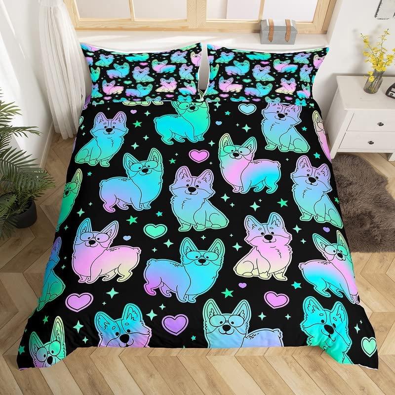 Пододеяльник Corgi King Queen Size, полиэстеровый комплект постельного белья для детей, мальчиков и девочек, с наволочкой, милая собака Kawaii