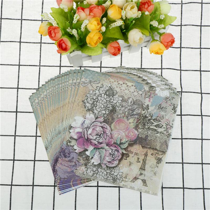 20 шт., бумажные салфетки с башней и цветами, декупаж, свадебные салфетки, носовой платок, полотенце