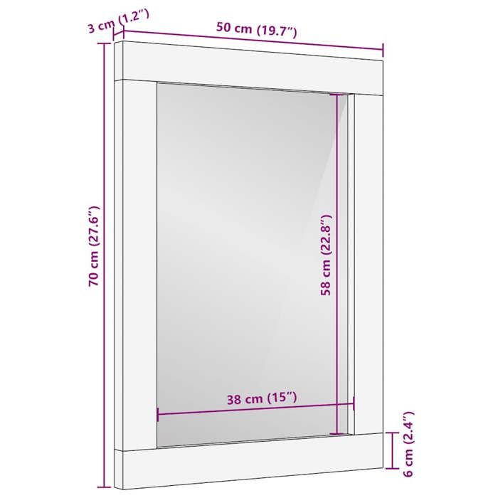 VidaXL Miroir de salle de bain gris 50x3x70 cm bois de manguier massif, miroir, miroir de courtoisie, miroir de bain, miroir 4017715