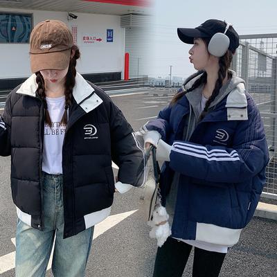 2025 Хлопковая куртка Хлопковая одежда Женская Зимняя Пара Студенческая Теплая Американская Свободная Спортивная Полоска Контрастная Нишевая Стеганая Куртка