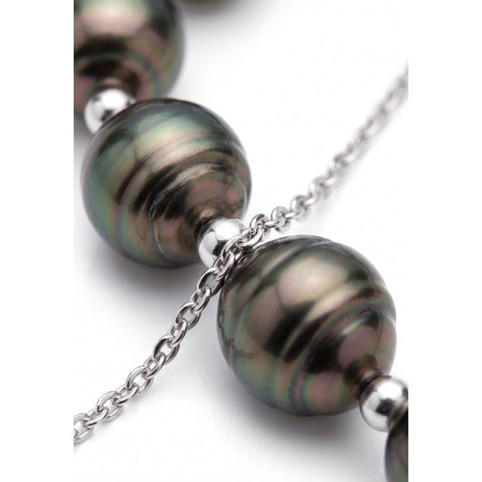 Bracelet - PEARLS & COLORS - Pearls & Colors - Perles de culture de Tahiti 8-9 mm - Or blanc 375/1000 - 5 perles, 18 cm