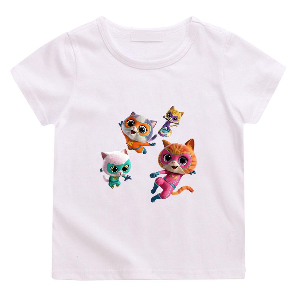 SuperKitties 2026 НОВИНКА 100% Хлопок Футболка с Аниме-принтом Повседневная Милая Футболка Мальчики Девочки С круглым вырезом Топы Мультяшные Футболки с коротким рукавом Манга Летняя Забавная Футболка