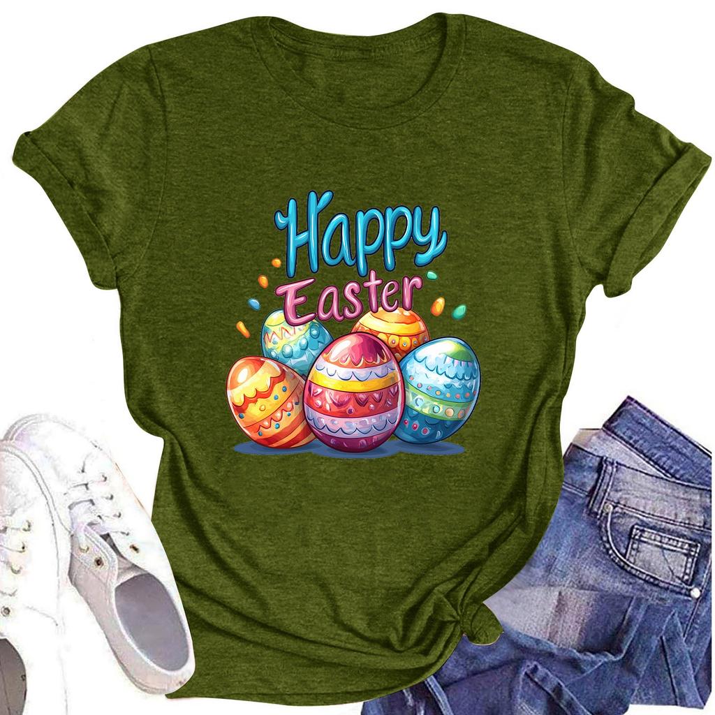 Women's Top Round Neck Casual Printed Short-sleeved T-shirt Top