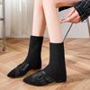 Fashion 2025 New Mid-leg Boots Women's Block Heel Stretch Knit Socks Boots Pointed Toe Sleeve Skinny Boots