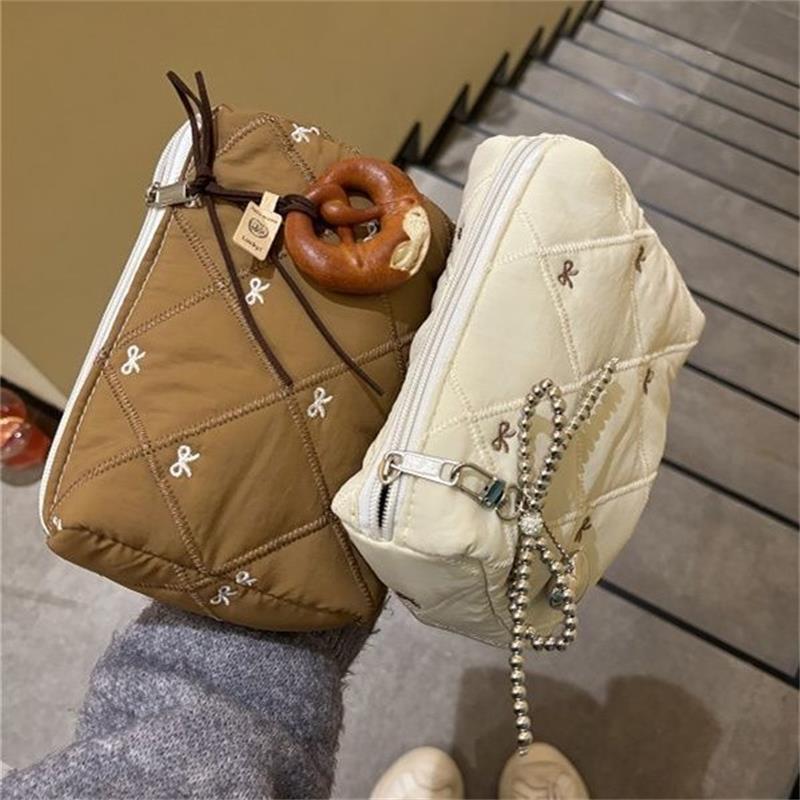 Милая косметичка с бантом на молнии для девочек, большая вместительная косметичка, переносная сумка для хранения, дорожная косметичка, туалетные принадлежности, подарочный мешочек