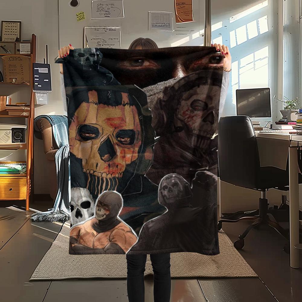 1 шт. Фланелевое одеяло с принтом GHOST, Высококачественное, Удобное для всех сезонов, Домашний декор, Тепло и комфорт, Идеально для рождественских подарков160