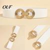 Stretchy Waist Belt for Slimming Effect 75cm Women's Elastic Belt, Wide Stretch Fashionable with Band Geometric Metal Buckle, Dress Corset Accessory