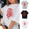 Unisex Summer T-shirt Dragon Print O Neck Short Sleeve Loose Pullover Pure Color Casual Soft Breathable Mid Length Daily Sprots Tee