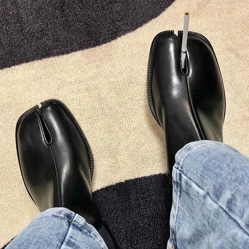 Женские ботинки Tabi из натуральной кожи, новое поступление, высокие туфли Chelsea с раздельным носком для девочек, фирменный дизайн, ботинки на толстом каблуке, обувь