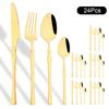 24Pcs Gold Tableware Sets Stainless Steel Cutlery Knife Tea Fork Coffee Spoon Flatware Dishwasher Safe Dinner Kitchen Dinnerware