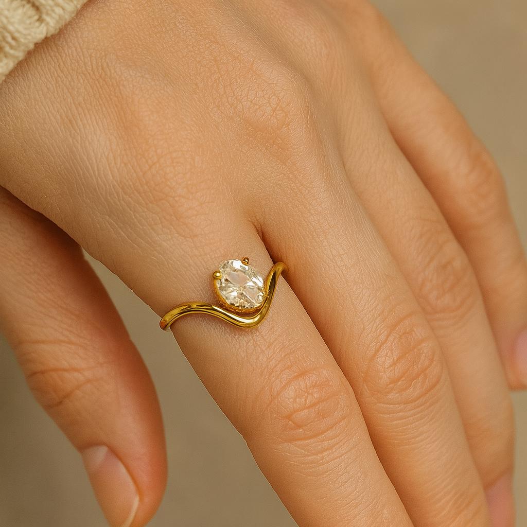 Помолвочное кольцо с овальной огранкой, кольцо с волнообразным дизайном с покрытием из желтого золота, современные свадебные украшения, кольцо обещания для нее