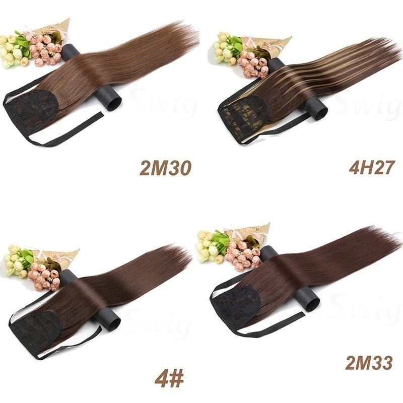 55CM Long Silky Straight Synthetic Drawstring Ponytail Clip In Extension