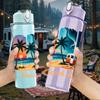 1PC Beach Life Tropical Coast Poster 750ml Color Plastic Sports Water Bottle Leakproof Flip Straw Lid Suitable for Sports Office Home Use