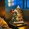 Seasonal Home Accessories Wooden Christmas Tree Table Decor with LED Light, Rustic Standing Sign Desktop Holiday Ornament Reindeer Santa Claus