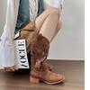 2025 New Boots Embroidery Hollow~ Western Cowboy Boots Women's Breathable V-Mouth Desert Boots Thick Heel Martin Boots