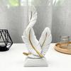 Artistic Feather Statue Modern Green White Feather Shape Resin Figurine Sculpture Home Office Desktop Decoration Ornament