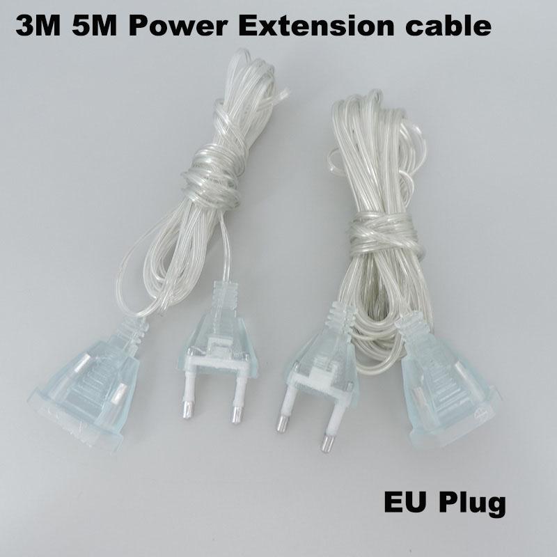3-5 м прозрачный удлинитель для блока питания переменного тока EU LED Праздничная гирлянда для ночного освещения Стандартный кабель для рождественских занавесок