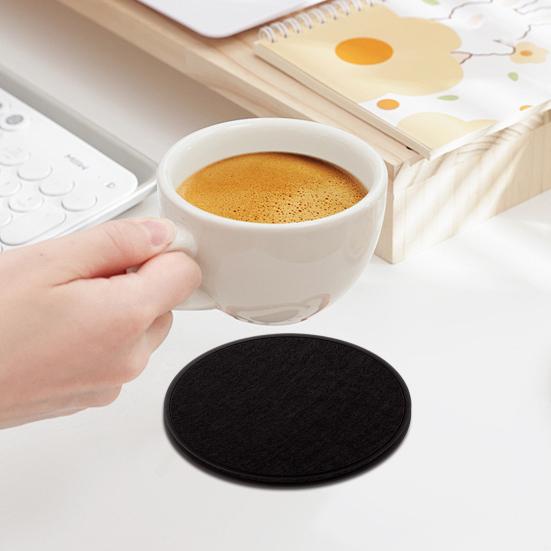 6Pcs Round Silicone Felt Coasters with Holder Heat Resistant Absorbent Drink Placemats Insulation Table Mat for Coffee Tea Cups