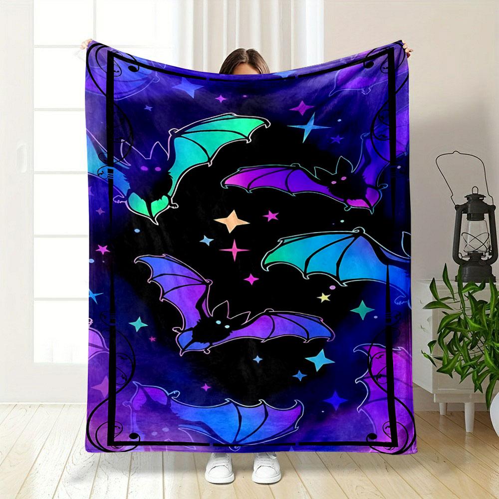 Neon Bats Starry Blanket Bedroom Blanket for Livingroom Couch Lunch Break Soft Throw for Friend's Festival Gift