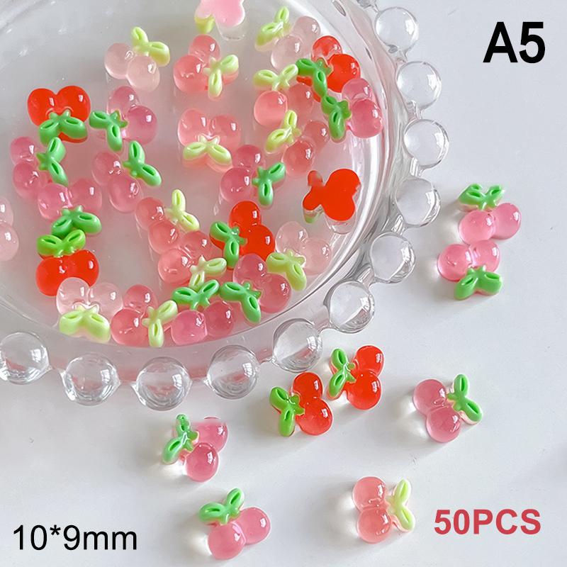 50 шт. креативные Kawaii желейные подвески для ногтей с клубникой и вишней, прозрачные разноцветные украшения из смолы для ногтей с клубникой, сделай сам