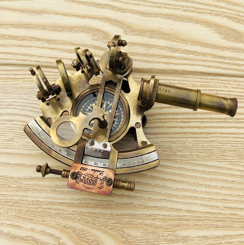 Brass Sextant Compass W Wooden Box Vintage Solid Antique Nautical Sailing Maritime Marine Navy Functional Gift Decoration Christmas Present
