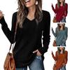 Women Tunic Sweater V-Neck Long Sleeve Solid Color Ribbed Casual Tops Slim