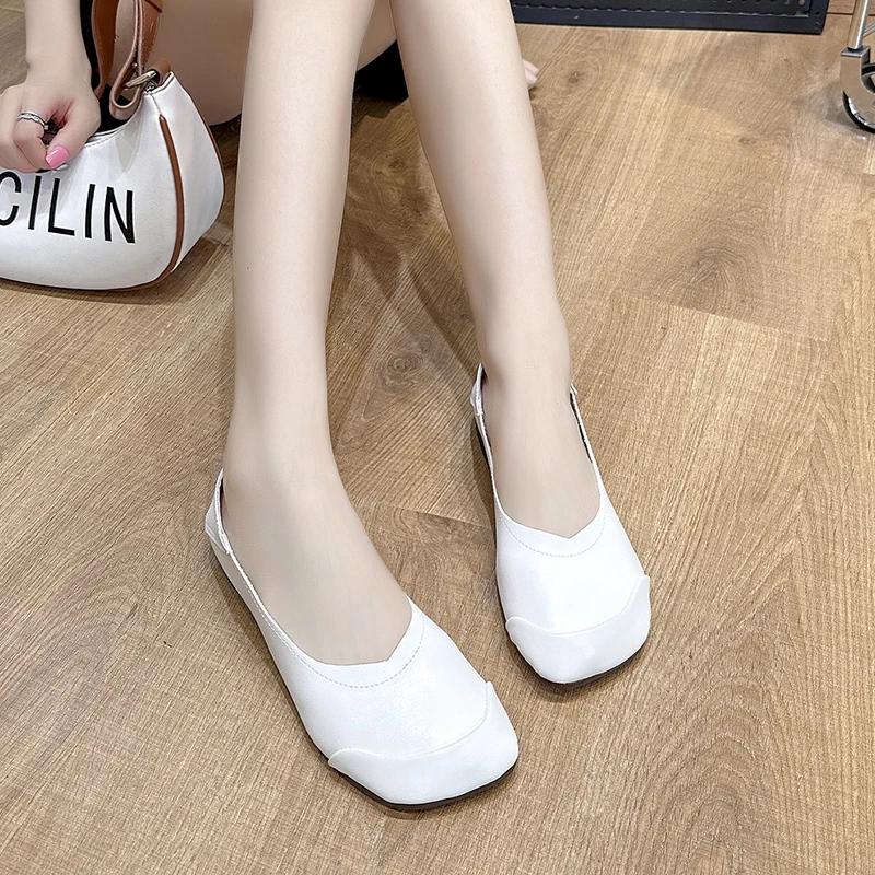 Мода 2024 года, горячая распродажа женской обуви One Kick, женские туфли на плоской подошве, осенние туфли с квадратным носком, неглубокая сплошная подошва, повседневные удобные туфли на плоской подошве
