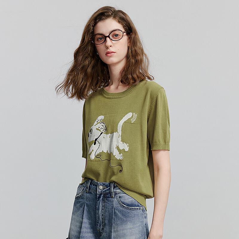 Chuyu 2025 Women's Pet Dog Jacquard Knit Short Sleeve Top