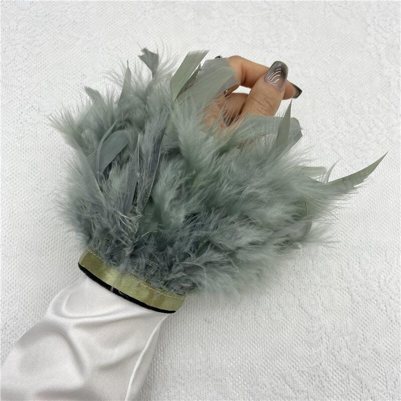 1 шт., манжеты из страусиного пера из натурального меха, манжеты из страусиных перьев, браслет с застежкой, манжеты из перьев, рукав на запястье