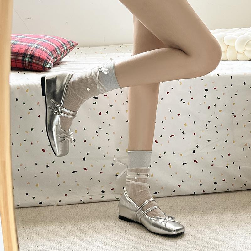 Французские балетки летние новые с юбкой легкий рот туфли на плоской подошве серебристые туфли Мэри Джейн