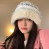 Plush Basin Cap Knitted Wool Cap NEW Faux Fur Bucket Hat  Winter
