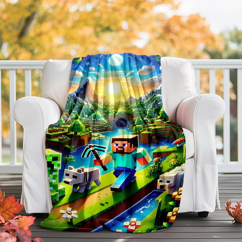 Blocky pixel game printed blanket—lightweight,soft,warm;versatile blanket all seasons—perfect as &air-conditioning throw,nap blanket