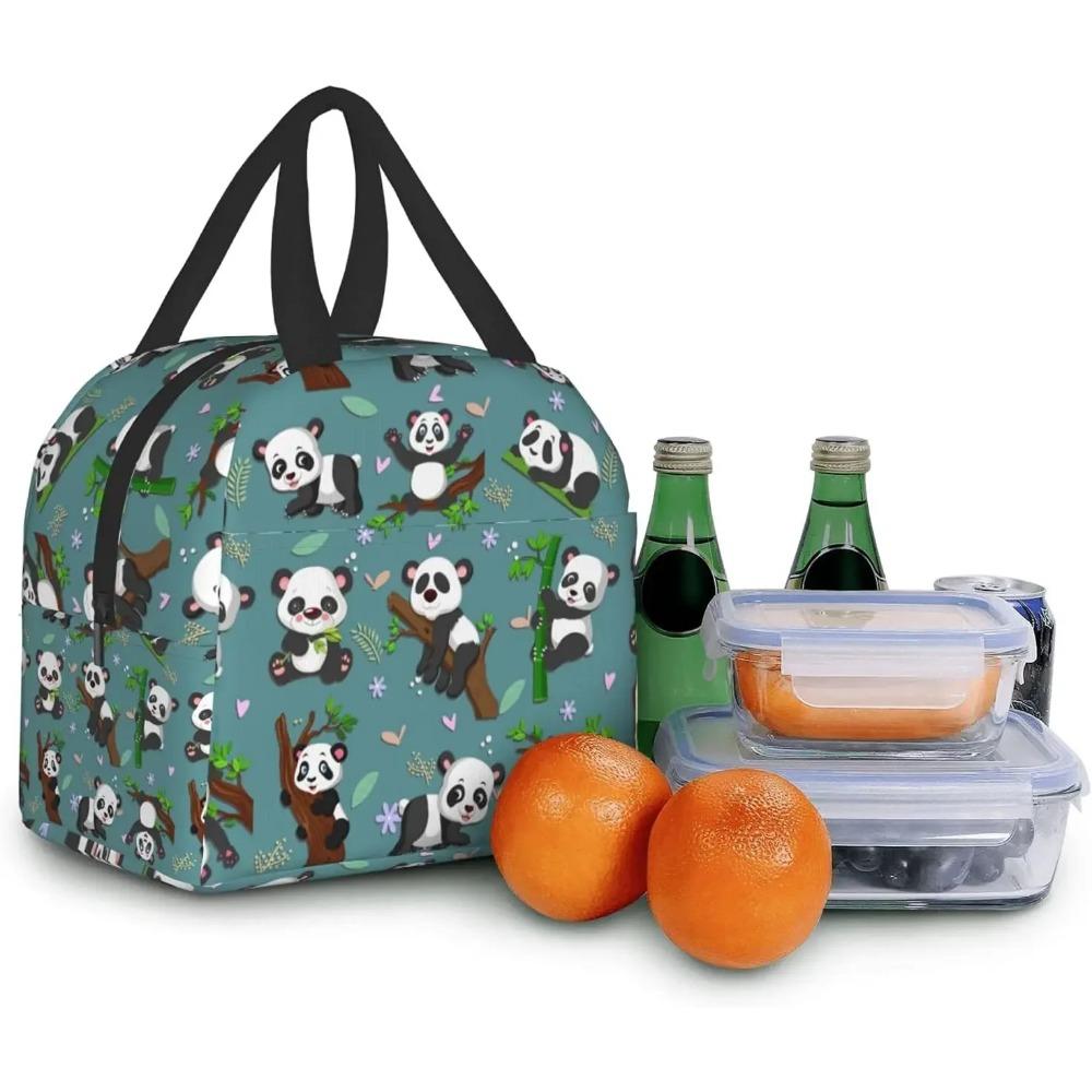 Кавайная Панда Изолированная Сумка для Ланча с Передним Карманом Многоразовая Сумка-Холодильник Тоут на Молнии для Женщин Девушек Путешествий Пикника Сумка для Бенто