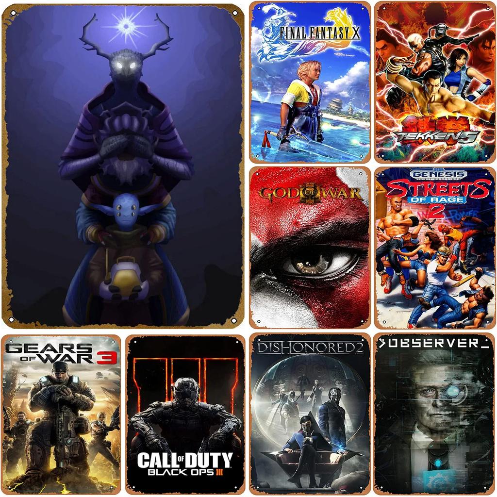 Металлические жестяные таблички Декорация стены для видеоигр Винтажные художественные плакаты Железная живопись для мужской комнаты Домашнее кафе Игровая комната Клуб Бар