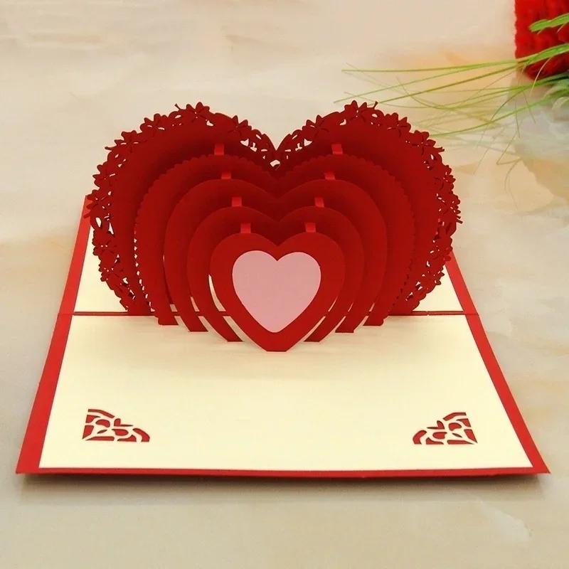 Новый 3D трехмерный ручной работы всплывающий рождественский свадебный день рождения приглашение поздравительная открытка подарок (цвет: красный)