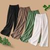 Full Length Casual Pants for Women Cotton Linen Wide Leg Pants Solid Summer Pants Female Loose High Waist Straight Trouser