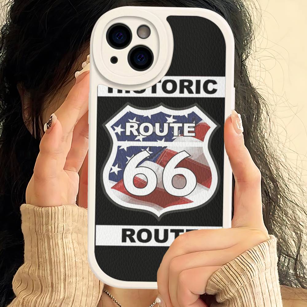 Чехол для телефона America Route 66 для iPhone 16 15 14 11 12 13 Pro Max Plus Задняя крышка из кожи
