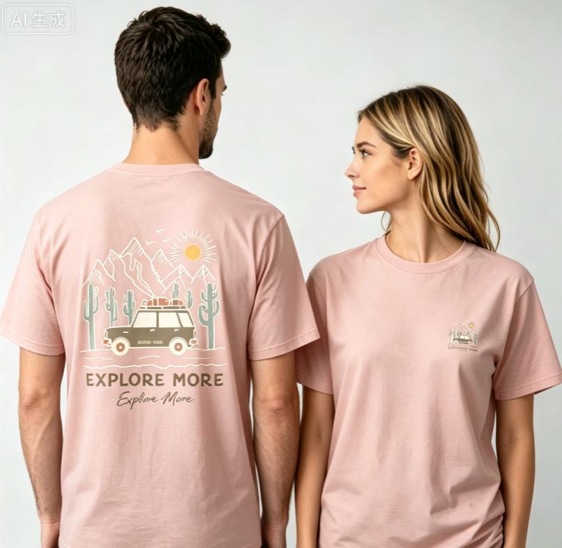 new Outdoor adventure Unisexs and Womens model carthemed Tshirt casual shortsleeved for outdoor camping