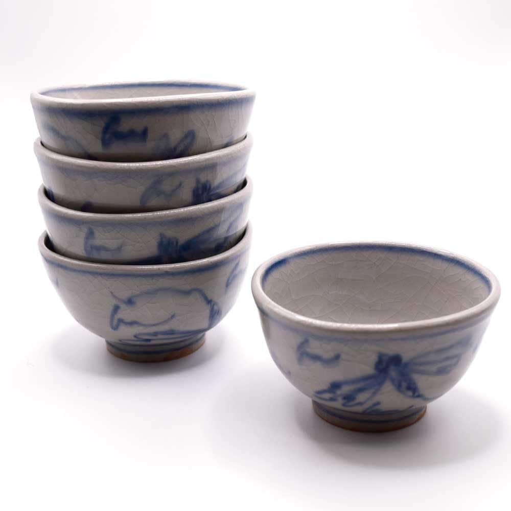 Okadaen Tea Kumide Tea Annan Dragonfly Taisen Set of 5 Utensils, Bowl, (Dragonfly), Kiln,
