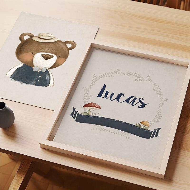 Милый Кролик Лиса Медведь Олень Имя на заказ Настенное искусство для детской комнаты Холст Живопись Скандинавские Постеры и Принты Картинки Декор для детской комнаты