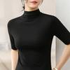 Summer Tops Turtleneck Solid Color Half Sleeve Slim Fit Smooth Wear