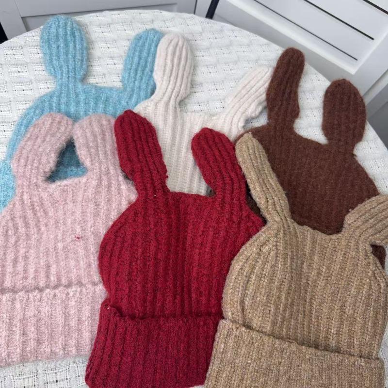 Female autumn and winter Japanese cute big ears funny knitted hat warm personality versatile face small wool hat tide